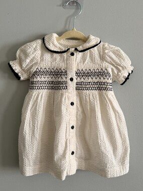 Viverano Organics Ivory Smocked Seersucker Baby Dress 3-6M